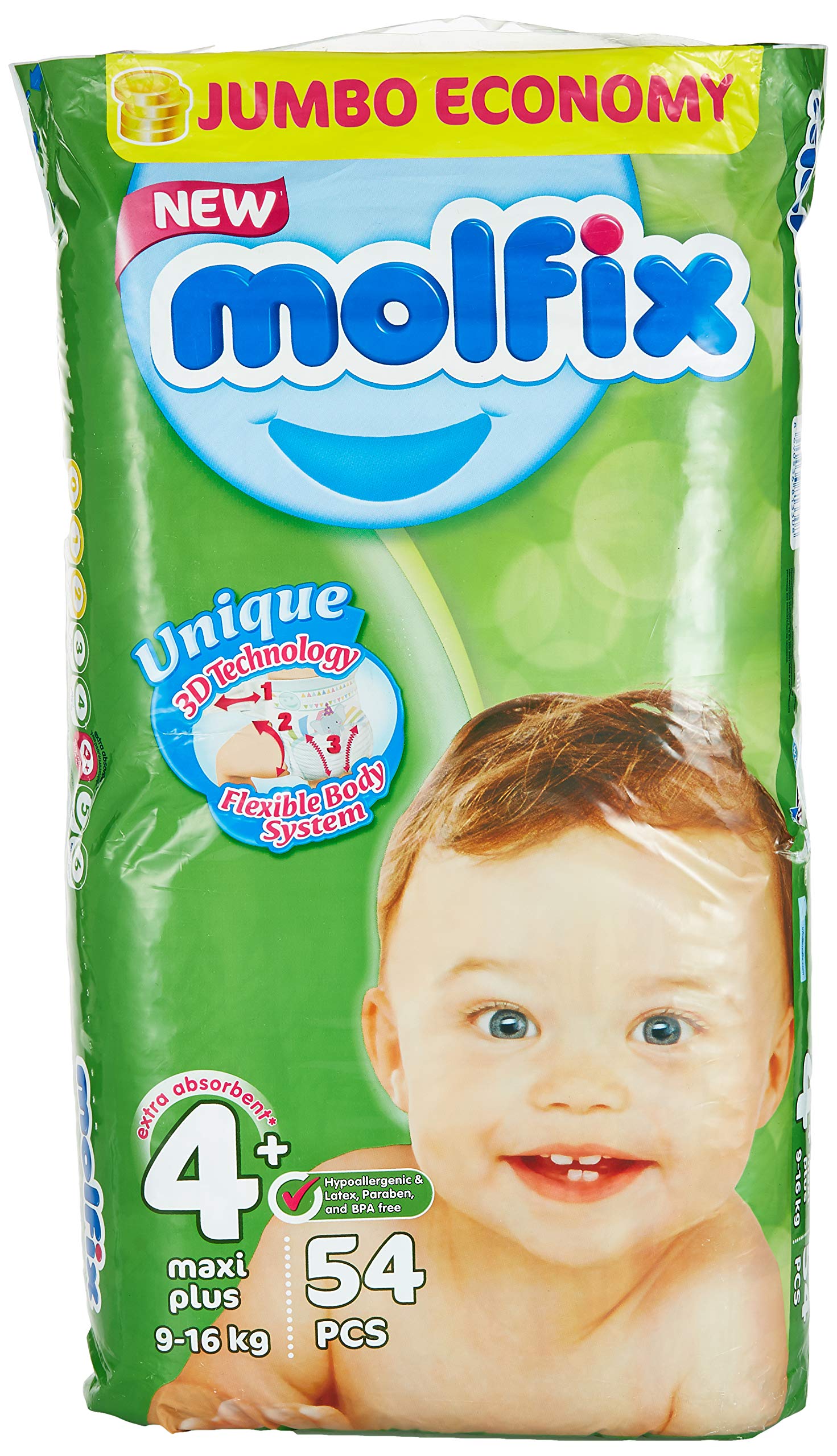 Molfix Anti Leakage Comfortable Maxi Plus Baby Diapers, 9-16 Kg, 54 Count