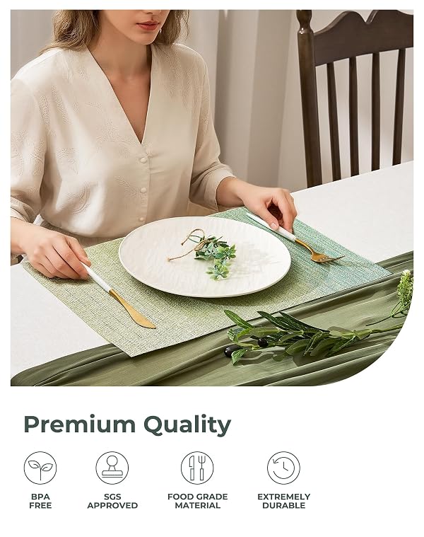 Leetaltree Gradient Green Woven Placemats Set of 12 - Heat Resistant Non-Slip Place mats for Dining Table, Washable Durable PVC Vinyl Woven Table Mats(Gradient Green, 12) by Leetaltree - Used condition - Image 6