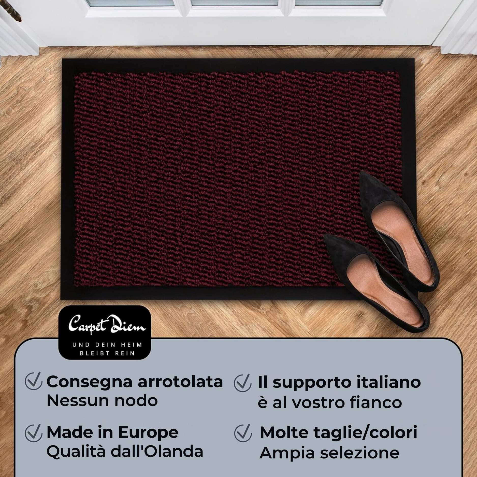 Casa Pura Zerbino Antiscivolo 90x120 Cm | Rosso Mélange | Lavabile In Lavatrice | Per Esterni E Interni