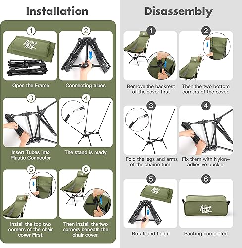 Miniatura 8 de Sillas de camping ligeras de respaldo alto con almohada, silla de camping plegable portátil y compacta, para mochileros, viajes, senderismo, picnic,