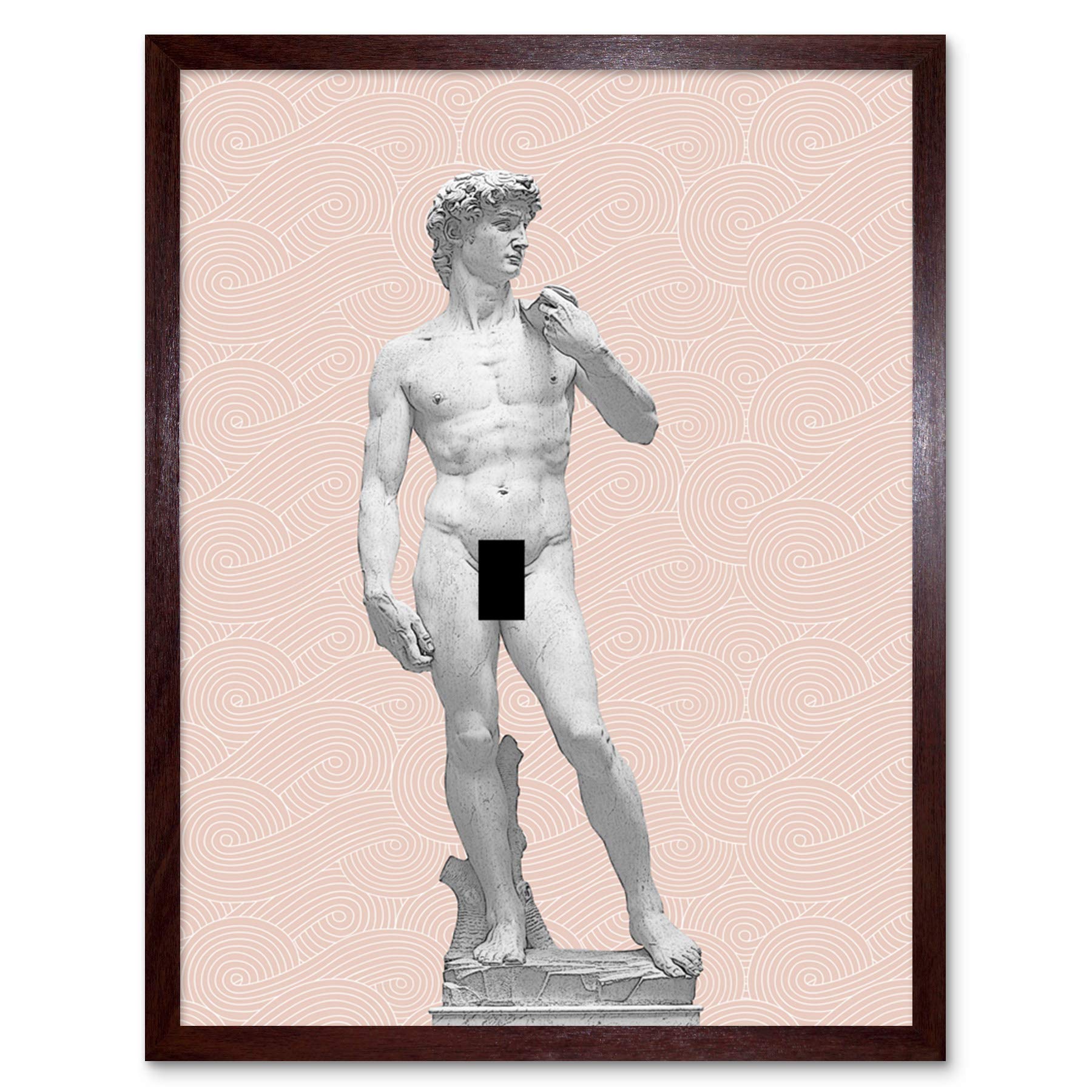 Artery8 Statue of David by Michelangelo Classic with Abstract Art Pink Greek Swirl Meander Art Print Framed Poster Wall Decor 12x16 inch