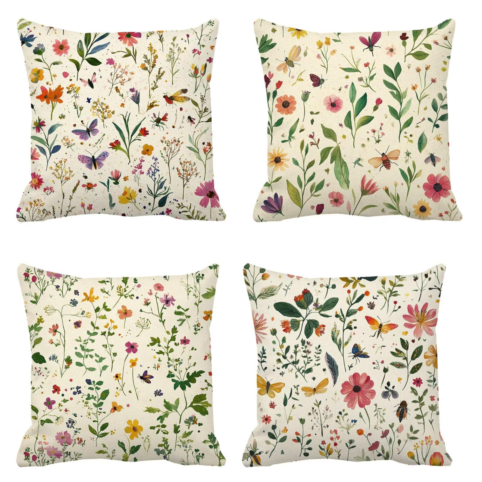 Kissenbezug 45x45 4er Set Sofakissen Blumen Kopfkissenbezug Farbe Dekokissen Samt Kissenbezüge, Zierkissen Sofa Kissen Wetterfeste Kissen Outdoor Pillow Cover für Wohnzimmer Balkon Deko t-282