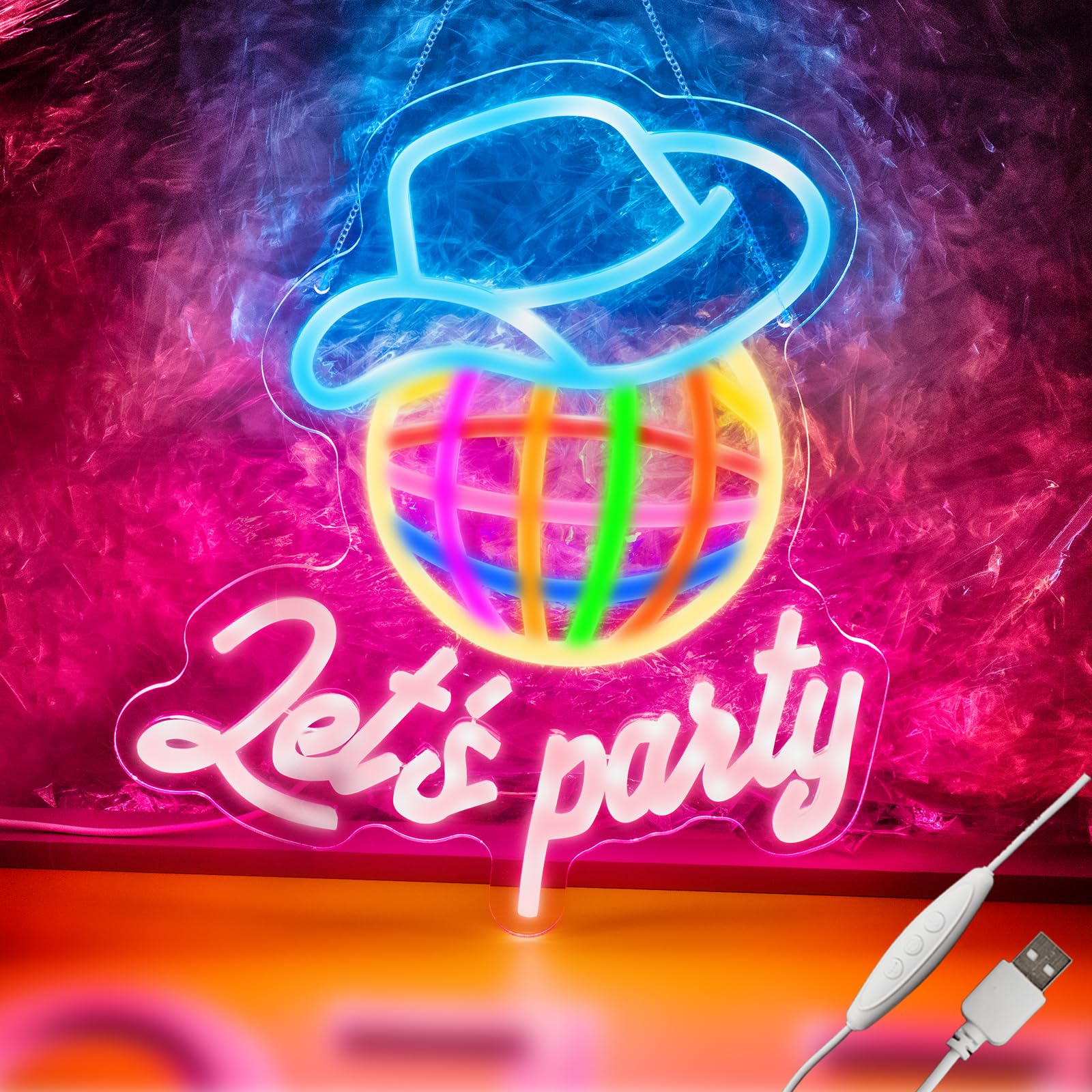 Let's Party Neon Sign, Disco Neon Sign, Led Neon Light for Wall Decor for Light Sign for Disco Party,Bar,Music,Wedding birthdy,Game Room Man Cave,