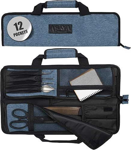 Asaya Chef Knife Roll Bag - 12 Pockets for Knives and Kitchen Utensils - Lightweight, Durable, and Stain Resistant Nylon - Perfect for the Traveling