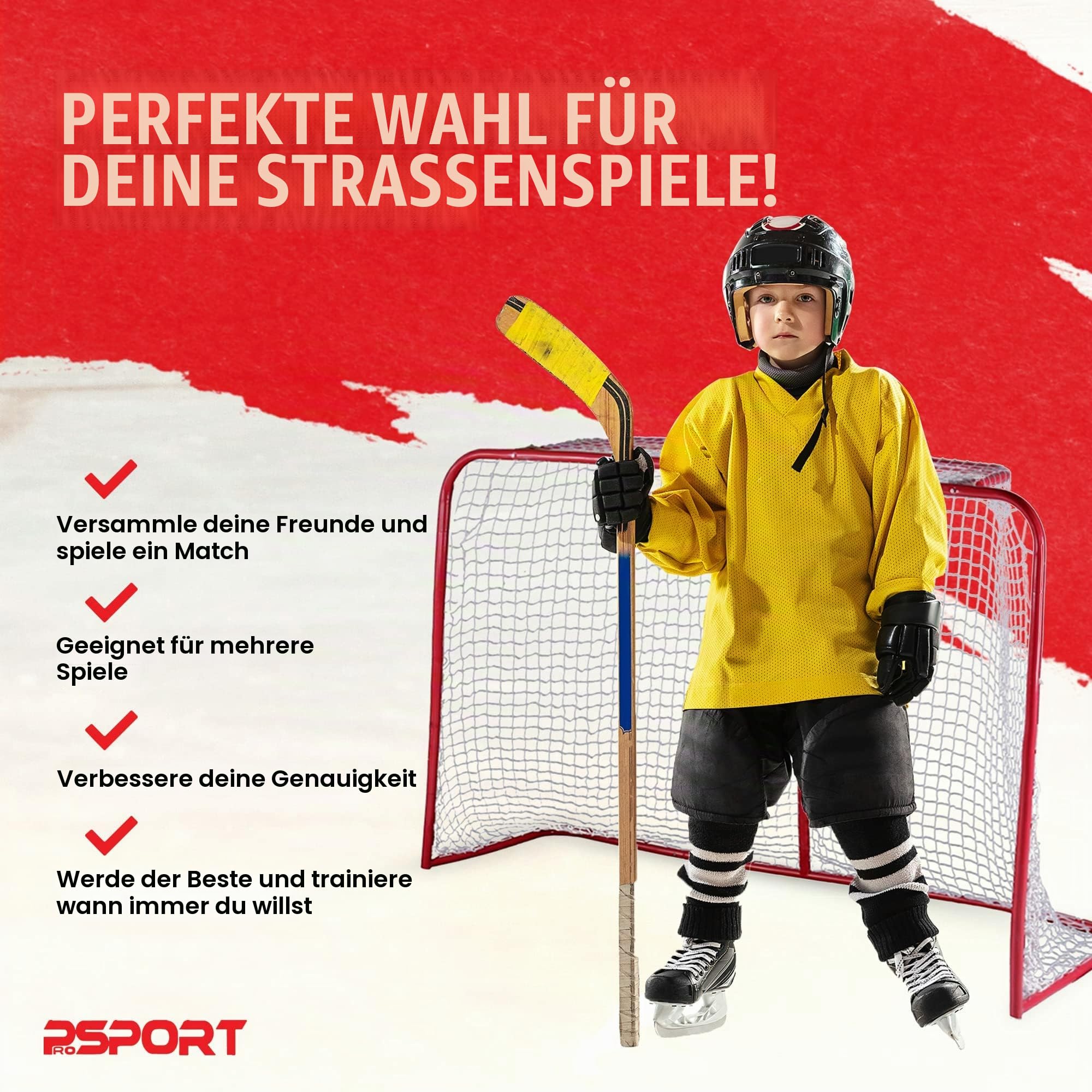 Nordic ProStore Streethockey Tor 160 x 115 x 58 cm Rot - Für Street Hockey, Eishockey, Floorball und Gartenspiele – Eishockey Tor für Erwachsene und Kinder 14+ Jahre alt – Für Hockey