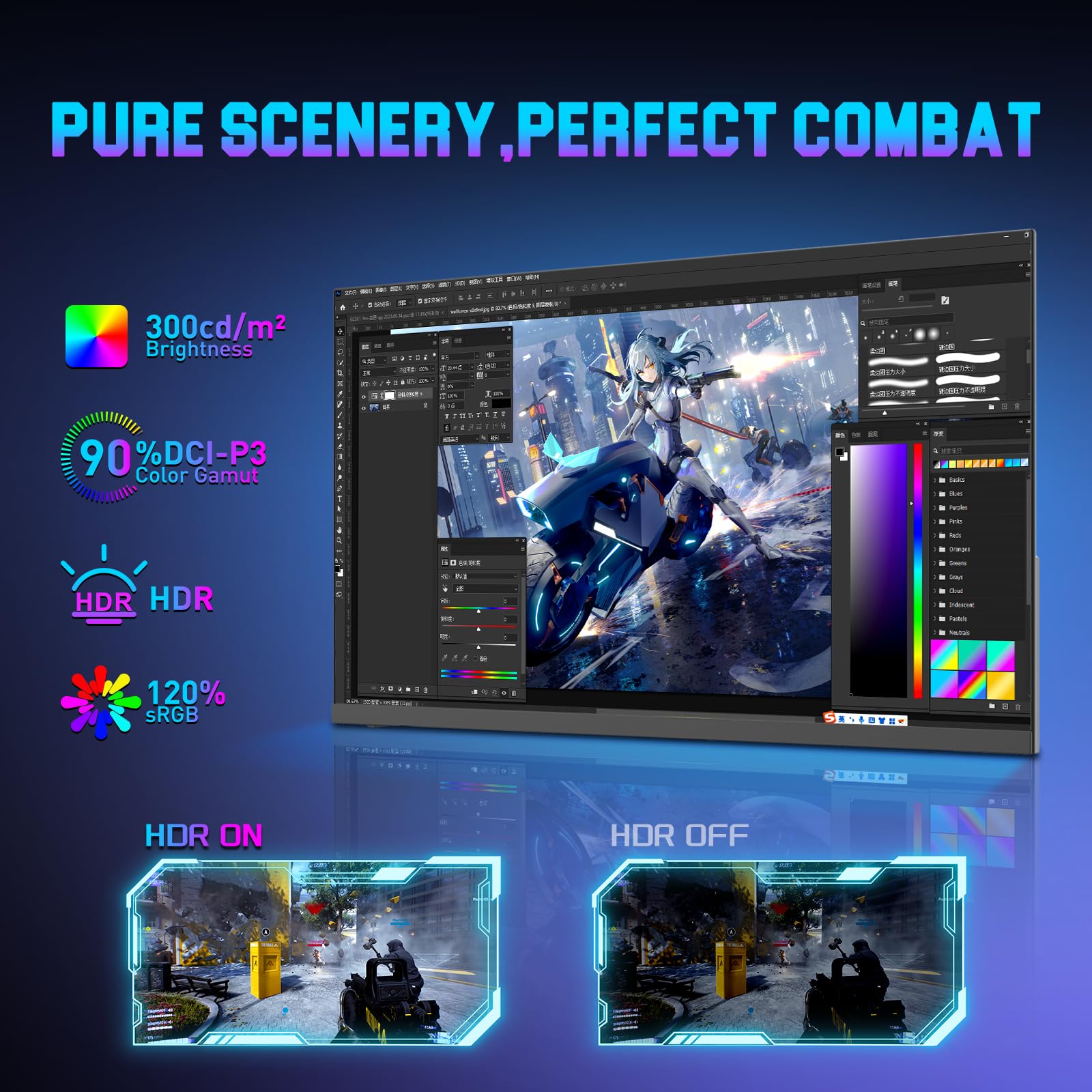 SANSUI - Monitor da gioco, 24,5", 300Hz 240Hz FHD 1080P 1ms FPS PC, HDR, FreeSync, DisplayPort x2 HDMI x2, Fast IPS, 120% sRGB, Jack audio, supporto VESA, compatibile