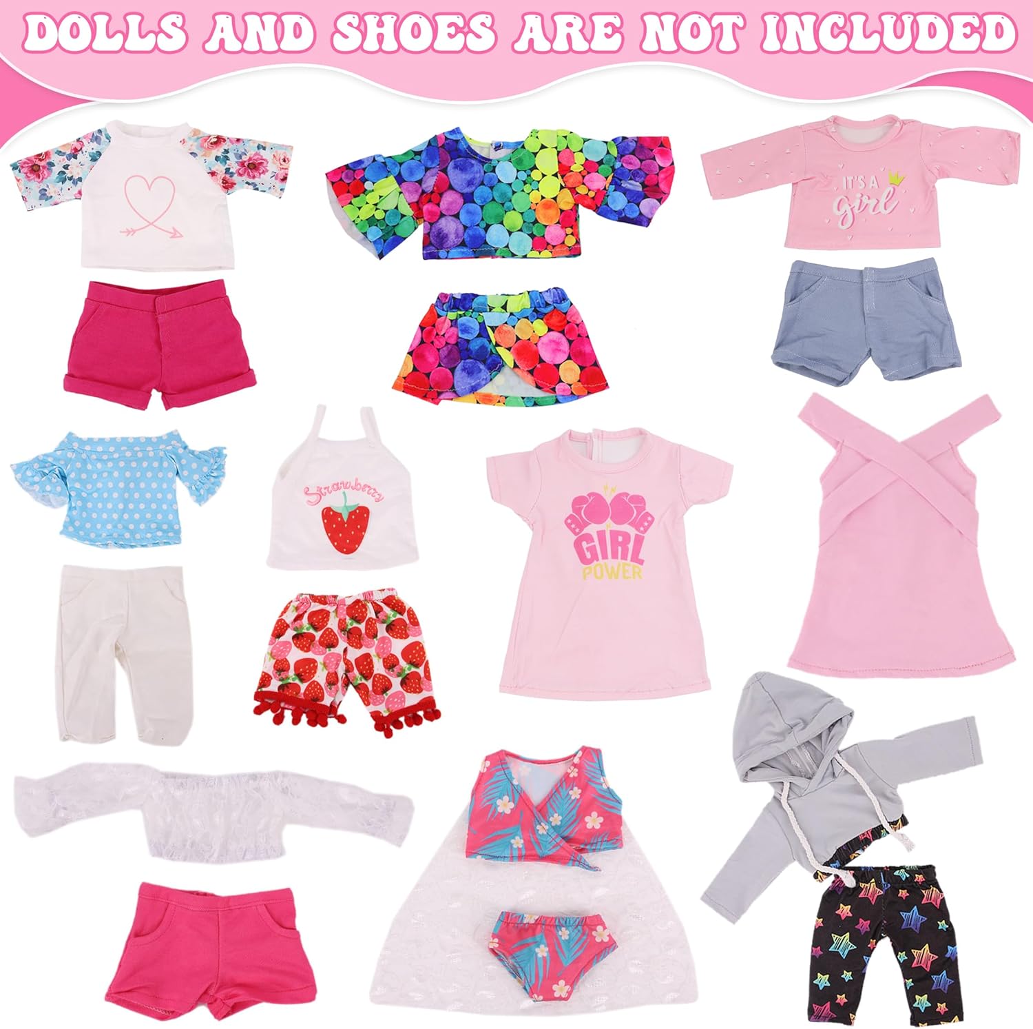 18 Pcs American 18 inch Doll Clothes,10 Sets Girl Doll Clothing and Accessories Outfits for 18 Inch Girl Doll,Including Dress,Shorts,Swimsuits (No Doll)