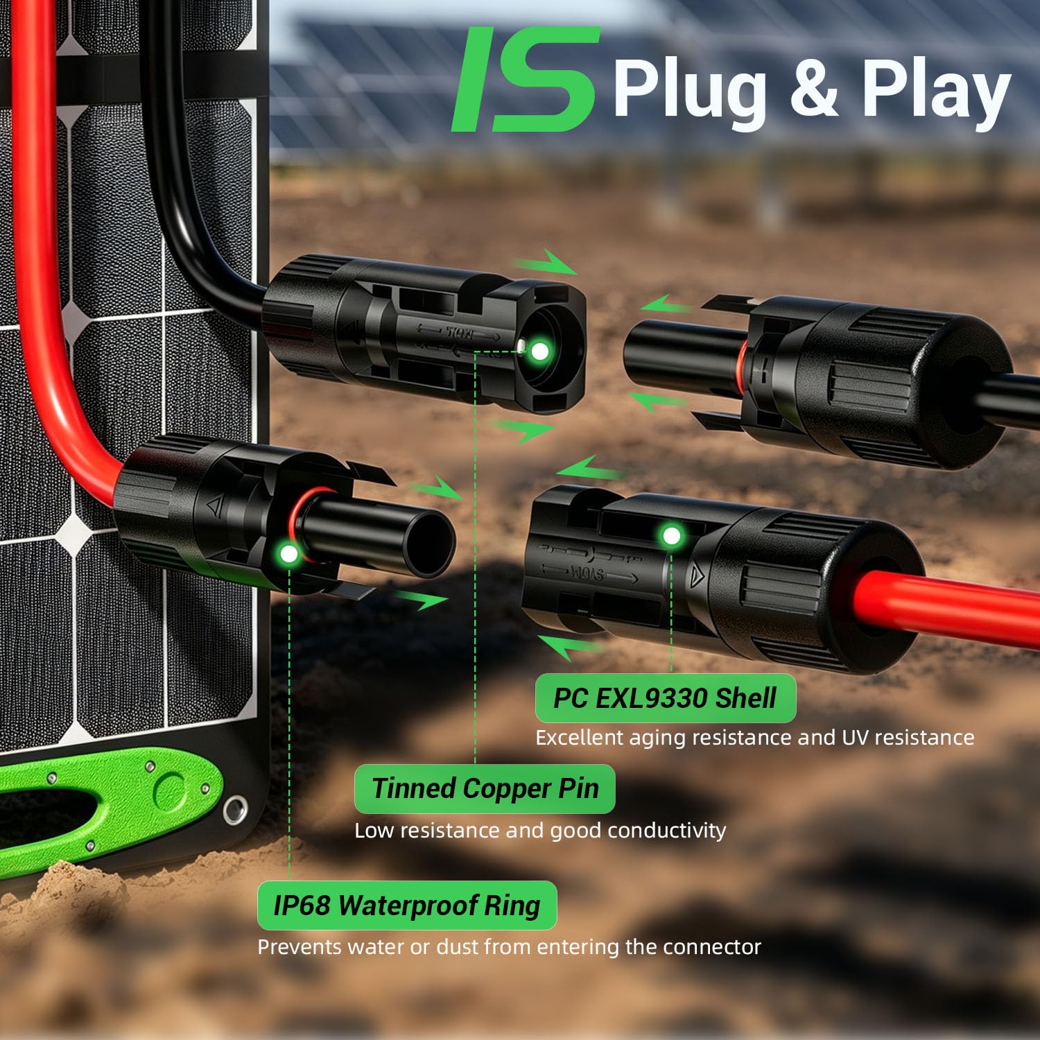 Bateria Power Cable de extensión de carga solar a XT60 con tapas de conectores solares, conector solar a XT60 cable adaptador para panel solar a batería, estación de energía RV generador solar (10 AWG
