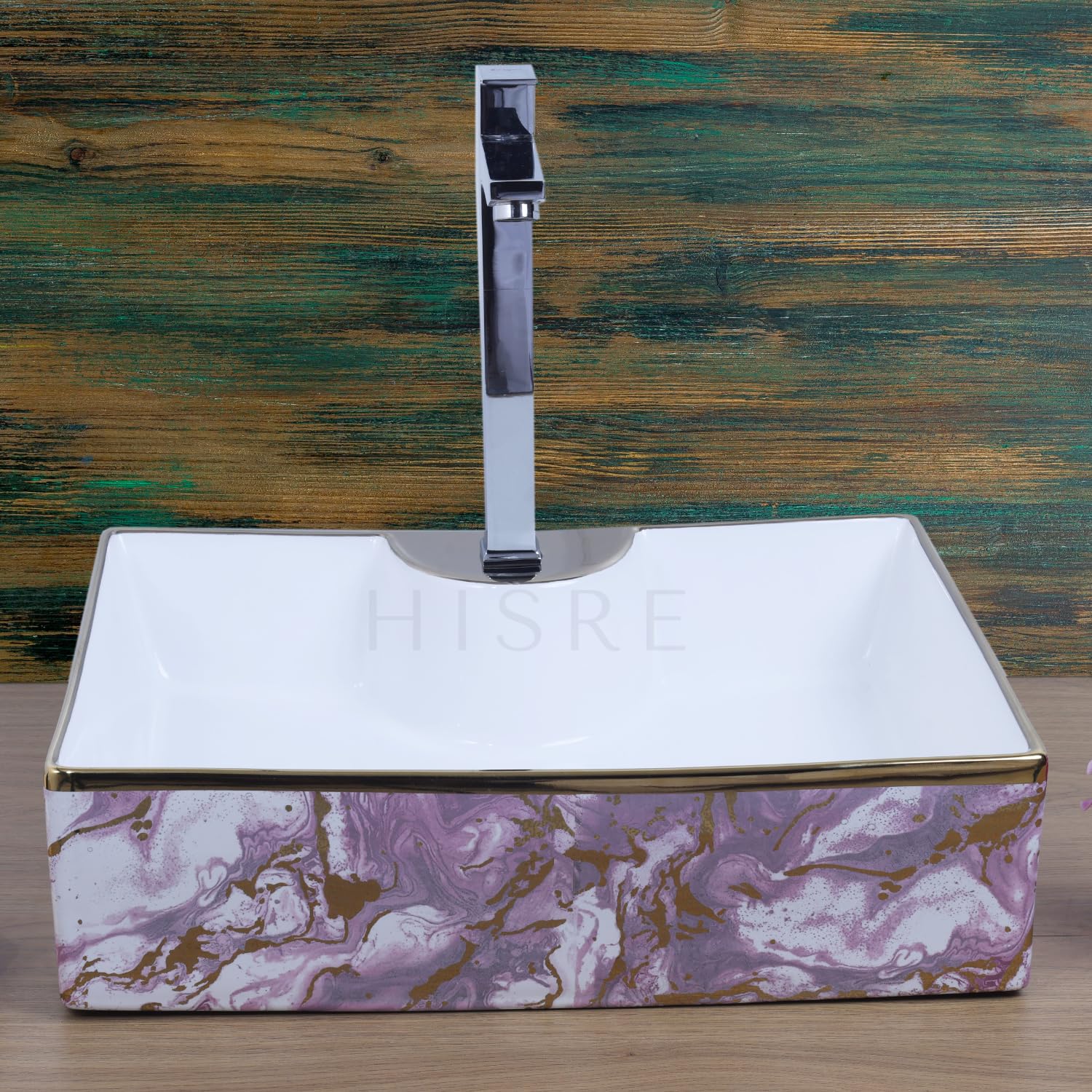 HISRE Table Top Wash Basin For Bathroom | Over Counter Top Wash Basin For Living Room | Washbasin Countertop | Tabletop Ceramic Bathroom Kitchen Sink (18 x 14 x 5.5 Inch) (SKTHI3801), photo 3 of 5
