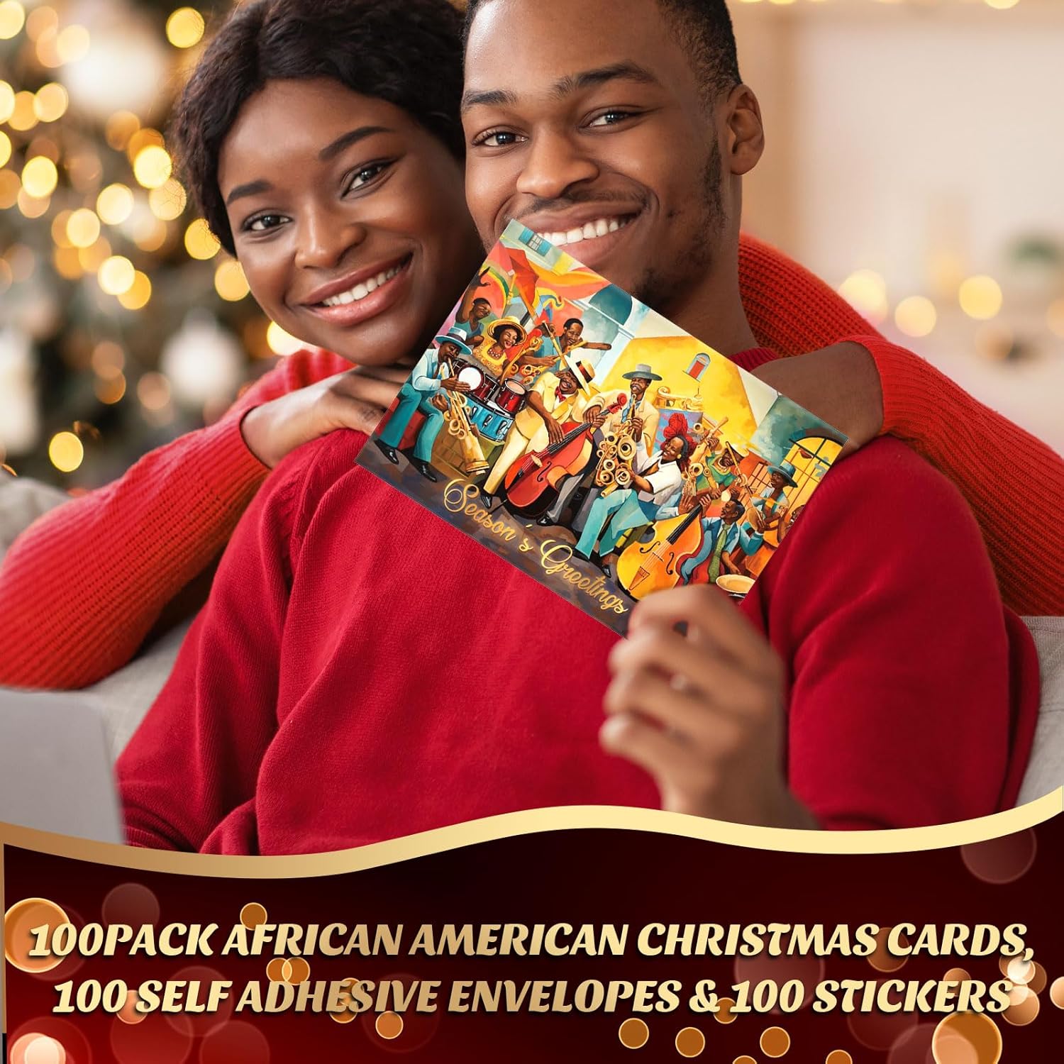 Zhanmai 100 Sets Black Christmas Cards African American Black Religious Cards with Envelopes for Christmas Supplies(Classic)