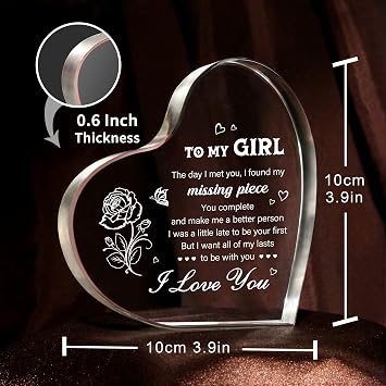 Gifts for Girlfriend, I Love You Gifts for Girlfriend, To My Girl Heart Shaped Acrylic Plaque, Birthday Anniversary Valentines Day Gifts for Wife