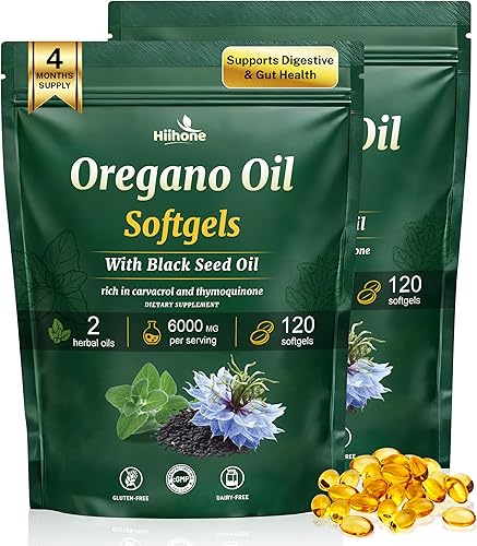 Cápsulas blandas de aceite de orégano - Aceite de orégano con aceite de semilla negra, formulado con Carvacrol 165mg y timoquinona, 240 cápsulas