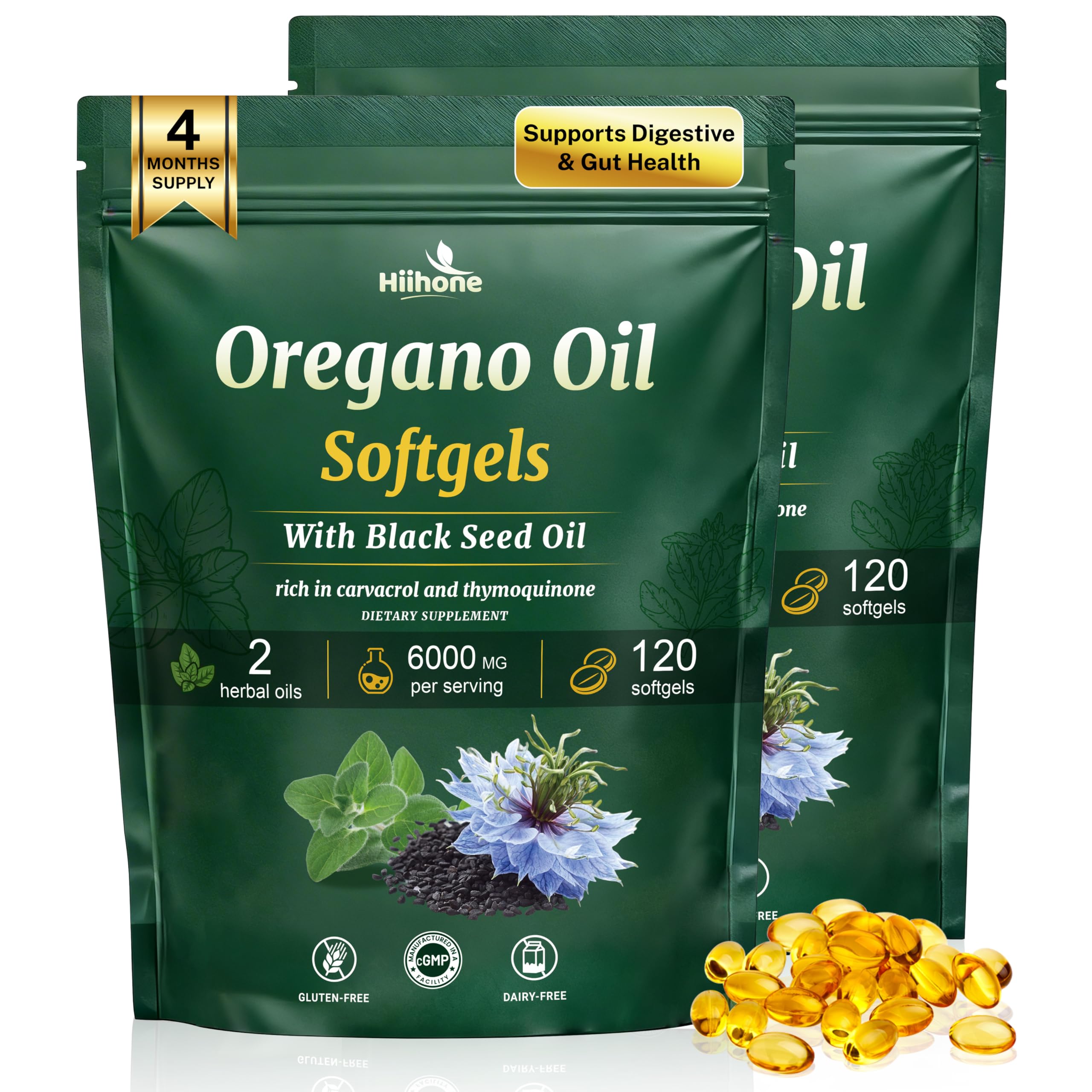 Oil of Oregano Softgels with Black Seed Oil, 240 Softgels 60 Count (Pack of 2) Oil of Oregano Softgels 240 Softgels (2 Packs)