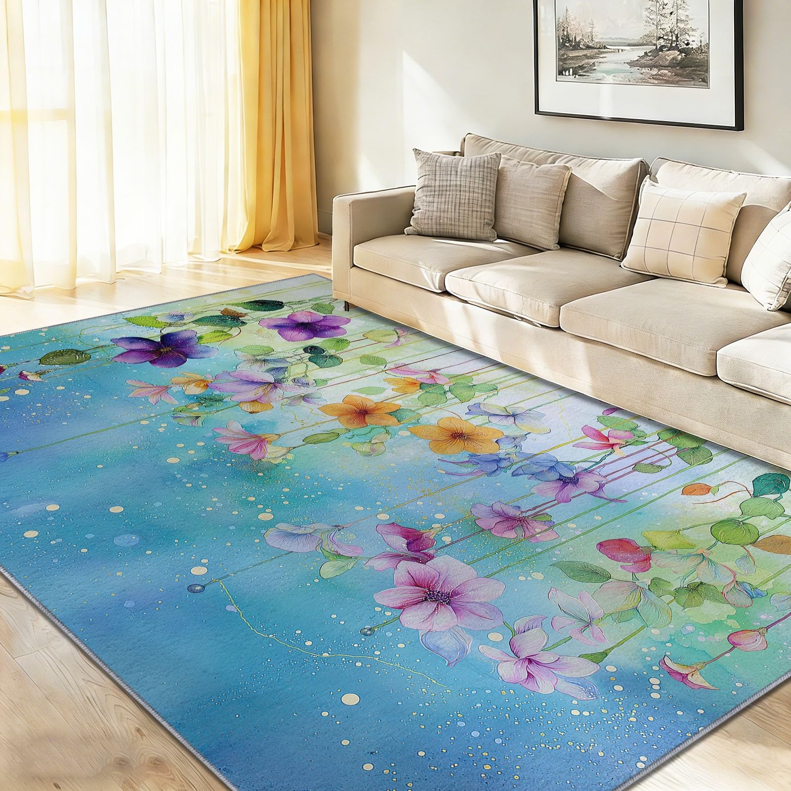 80 x 150 cm, gradient akwarela kwiat kropki duży dywanik nie gubi włosia