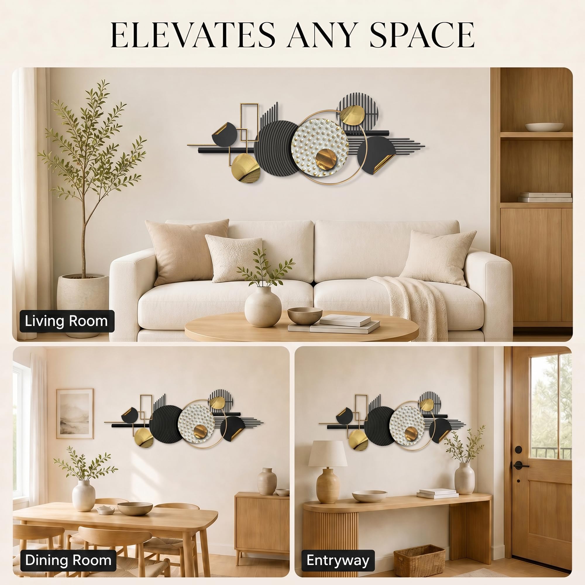 Blissio 3D Groß Wanddeko Wohnzimmer – Flexibel Aufhängbar | 150×60cm,mit Montagezubehör,für Sofa Hintergrundwand,Eingangsbereich Wanddeko Metall