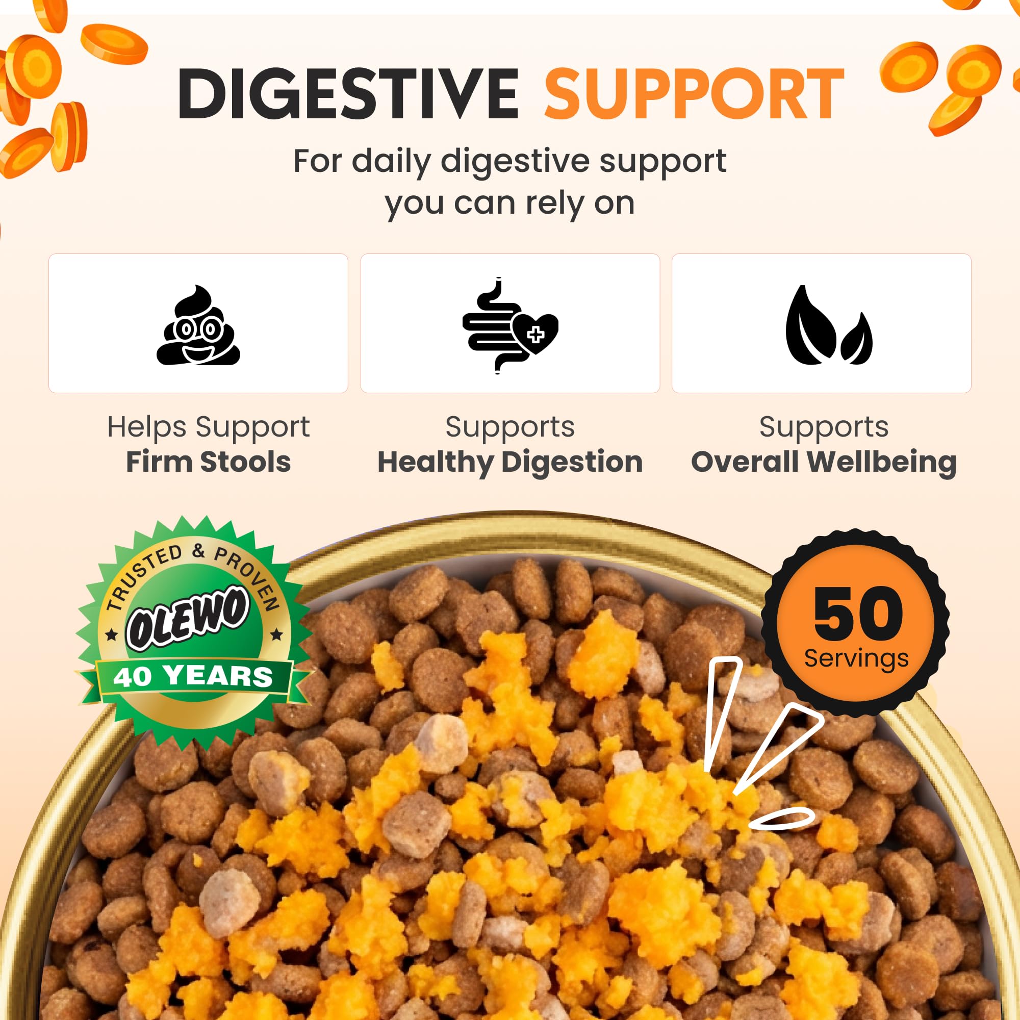 Olewo Carrots Dog Food Topper for Digestive Support & Firm Stools 1 lb | Real-food digestive support. Whole-food alternative to powders blends & synthetic supplements. Made in Germany. product thumbnail 5
