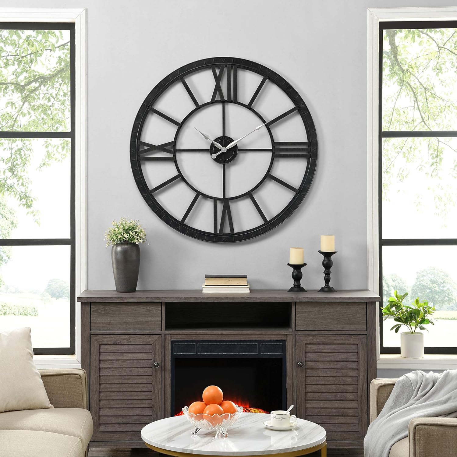 FirsTime & Co. Bronze Big Time Wall Clock, Large Vintage Decor for Living Room and Home Office, Round, Plastic, Farmhouse, 40 inches
