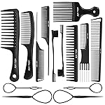 SALONSILK Women Hair Comb Set - 14PCS Wide Tooth Rat Tail Styling Combs Pick for Curly - Teasing Parting Fine Professional Barber Cutting Braiding Set