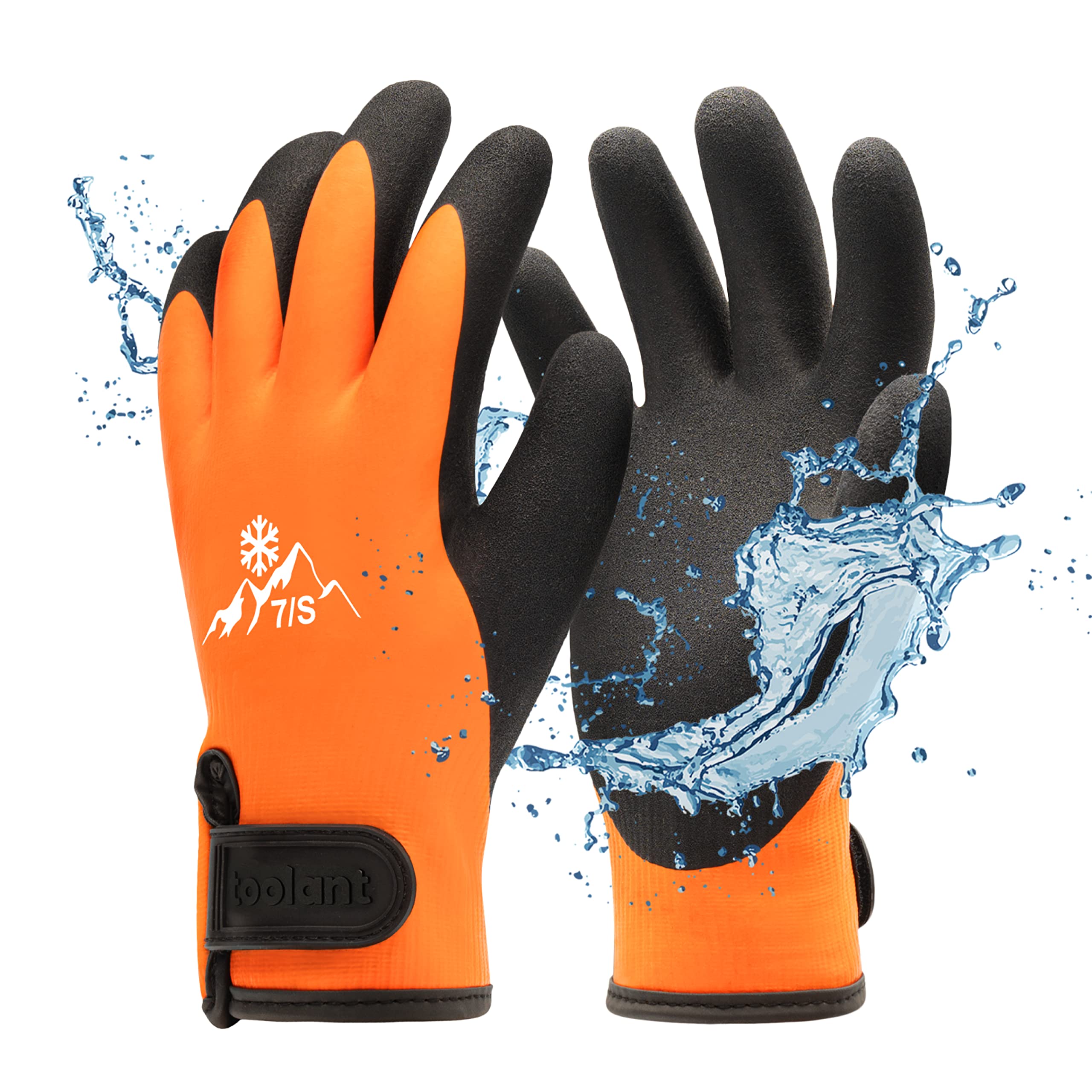 100% Waterproof Gloves for Men and Women, Winter Work Gloves for Cold Weather, Thermal Insulated Freezer Gloves, Touch Screen, With Grip, Orange, Small