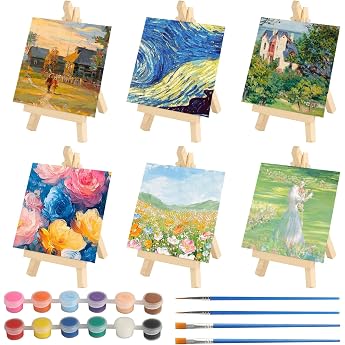 6 Pack Mini Canvas with Mini Easel 10 x 10 cm