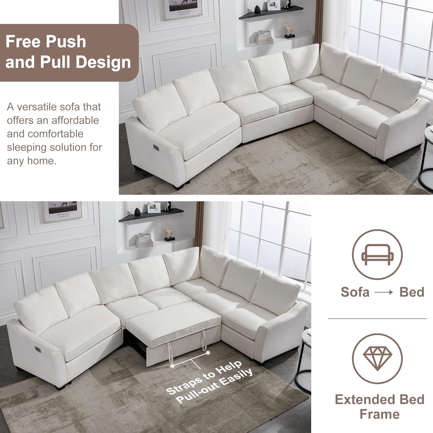 Sectional Sleeper Sofa L Shaped Couch with Pull Out Bed Modern Modular