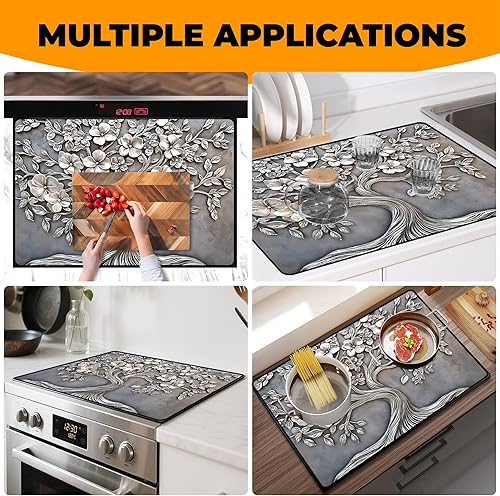 Miniatura 7 de Cubierta de estufa de vidrio resistente al calor con revestimiento de goma antideslizante – Protector de estufa eléctrica, resistente a los