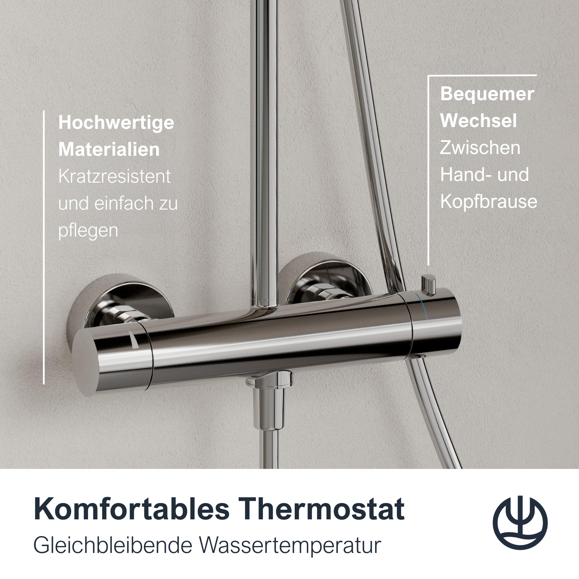KLUDI -X1 6906705-81 system prysznicowy z głowicą i słuchawką prysznicową, termostatem Dual Shower System, chrom, montaż ścienny, armatura termostatyczna, głowica prysznicowa Ø 250 mm, 3 rodzaje