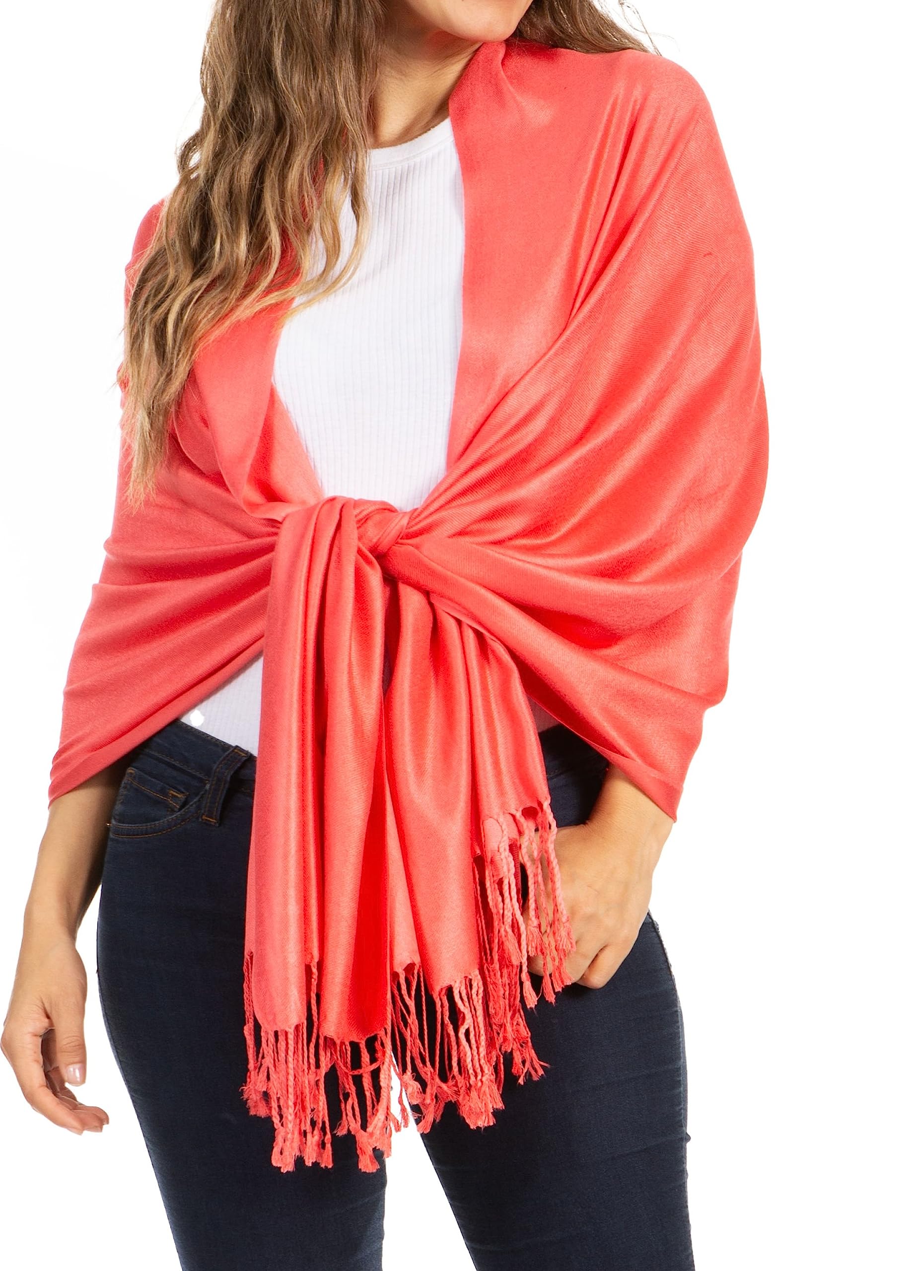 Sakkas Women's Coral 78" X 28" Rayon From Bamboo Soft Solid Pashmina Feel Shawl/Wrap/Stole