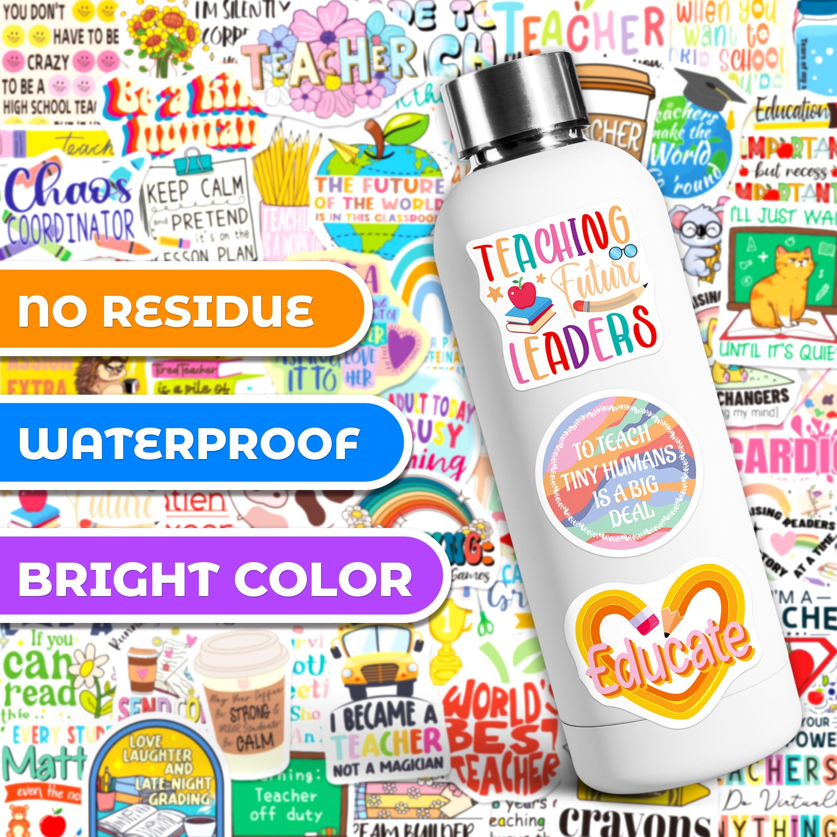 Shizvaeus 200PCS Teacher Stickers, Funny Teacher Appreciation Gifts Bulk, Waterproof Vinyl Teachers Stickers for Laptop Notebook Water Bottle Educators Decoration Planner - 2