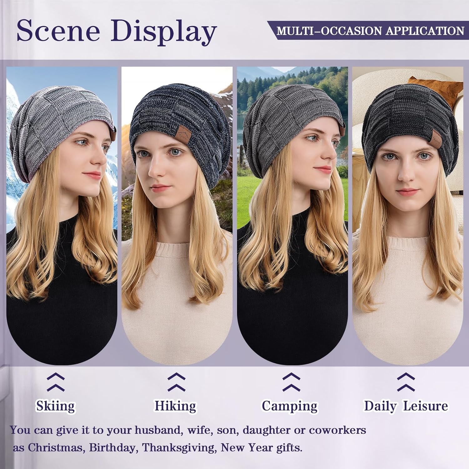 meioro Slouchy Beanie Hat for Men Women Warm Winter Hats Soft Fleece Lined Beanies Knit Thick Unisex Skull Cap - Image 7