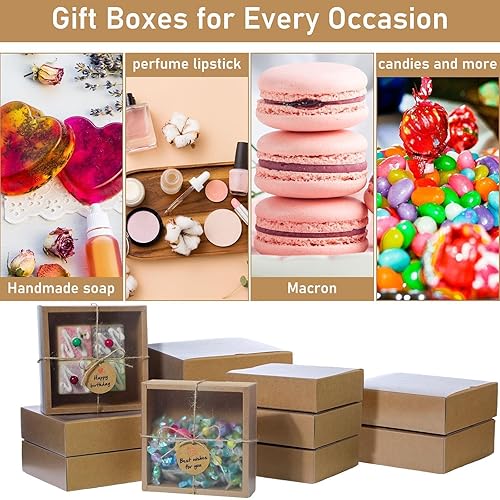 Miniatura 3 de Roowest 50 Juegos de Cajas de Regalo Caseras de Kraft con Etiquetas en Blanco y Cuerda de Yute (101 Artículos) para Envolver Joyas y Dulces,