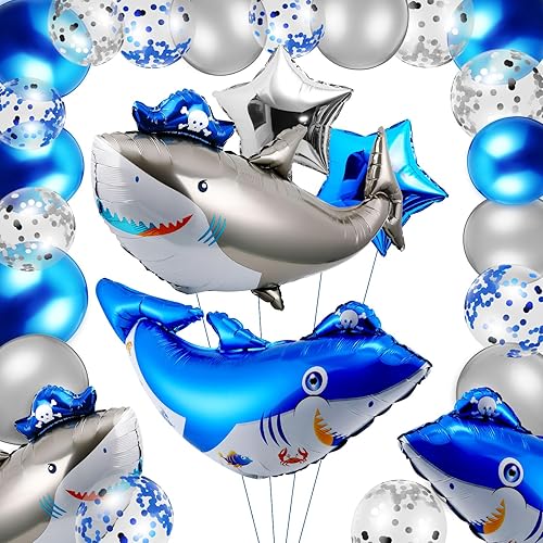 26 globos de tiburón para fiesta de cumpleaños de tiburón, arco de globos con temática oceánica, guirnalda de globos de tiburón para baby shower,