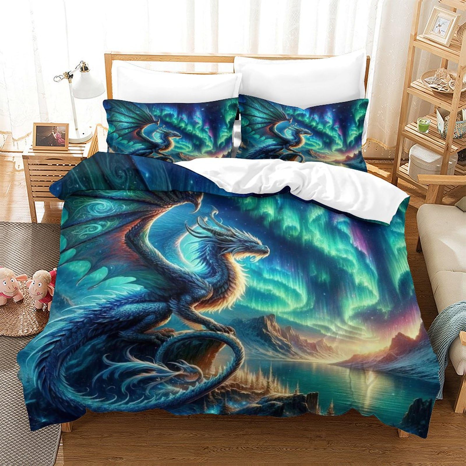 TNFHSOFT Flying Dragon Bedding Set Duvet Cover Soft Microfiber Pillowcase Quilt Cover with 3DPrinted With Zipper Closure ， Design for Kids Teenagers Adult Single（140x200cm）