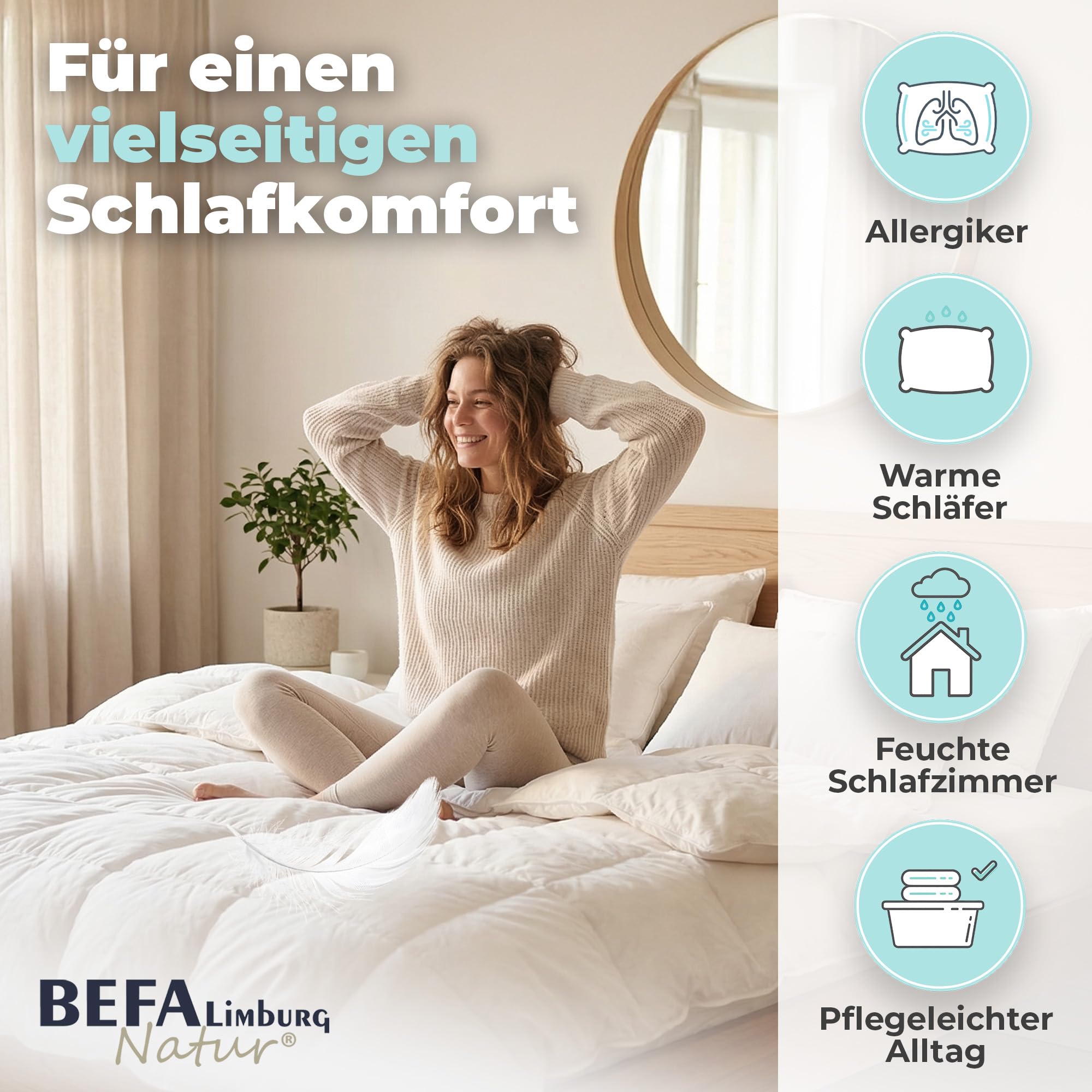 BEFA NATUR Bettdecke Ganzjahr 155x200 cm | Primaloft Bio® - Funktionelle Mikrofaserfüllung | vegane Daunenalternative | 790g Füllgewicht/Stück | Oeko-TEX 100 Klasse 1 | Made in Germany