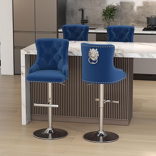 Miniatura 76 de ABET Juego de 2 taburetes de bar, taburetes de altura de mostrador con reposapiés, silla giratoria ajustable de terciopelo para isla de cocina con