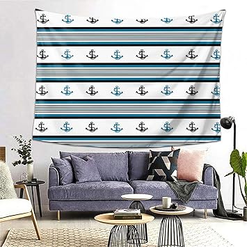 Amazon Co Jp Rosecny タペストリー インテリア 壁掛け ストライプとアンカーフィギュアのボーダーヒップスターデザインレトロスタイル海事 壁飾り 家 リビングルーム ベッドルーム 部屋 おしゃれ飾り 0ｘ150cm ホーム キッチン