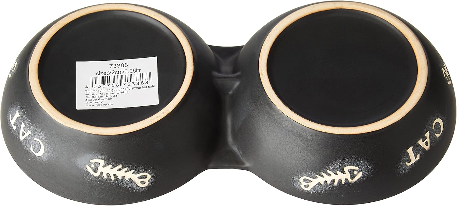 Nobby Cats Ceramic Double Bowl, 22.0 cm