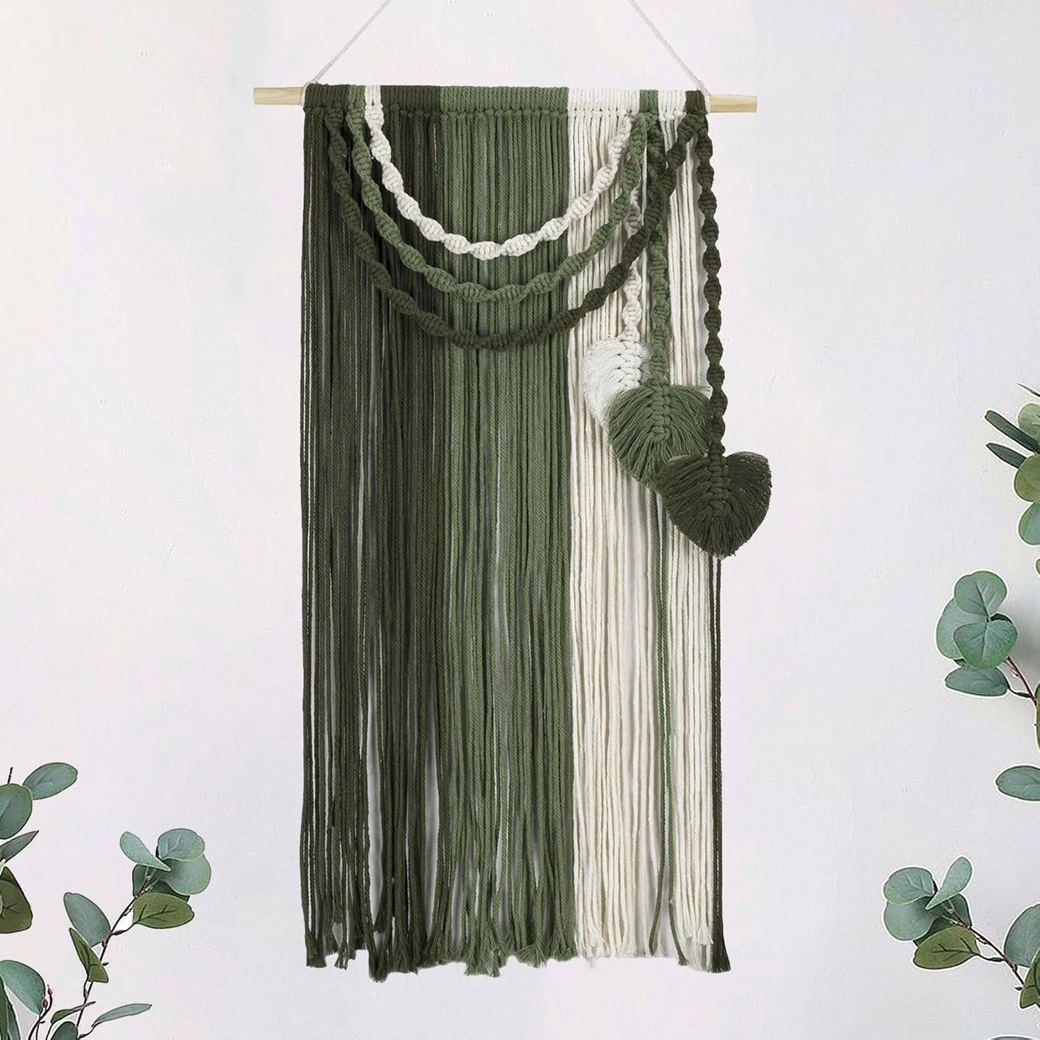 HVEST Macrame Wall Hanging Boho Decor Green Leaf Handmade Woven Tapestry for Bedroom Living Room Dorm Nursery Headstock Home Modern Minimalist Decorations Macrame Wall Art, 23.6L X 13.7W inches