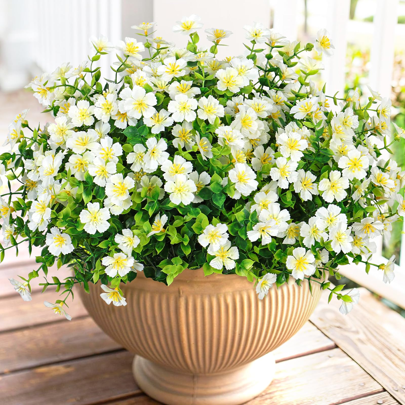 Artificial Flowers for Outdoors, 12 Bundles Faux Flowers Fake Eucalyptus Plants Flowers for Hanging Planter Porch Garden Patio Home Decor (White, 12PCS) image 5