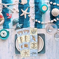 Vista 5 de Seajan 200 servilletas de verano con conchas marinas y océanos, desechables, de papel, playa, cena, servilletas de mano, servilletas náuticas