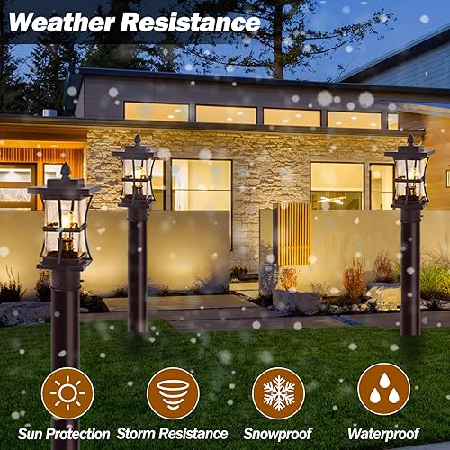 Miniatura 4 de Lámparas de poste de bronce para exteriores del atardecer al amanecer con base de montaje en muelle, 2 paquetes de iluminación de poste al aire