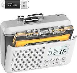 Gracioso Conversor de gravador de cassete portátil, cassete para MP3 via cartão SD, leitor de fita cassete Walkman com bateria recarregável de 1000 mAh, microfone e alto-falante embutidos, conector de