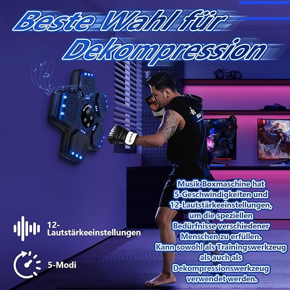 Music Boxing Machine Intelligent Music Boxing Machine with LED Light Bluetooth Boxing Device for Children/Adults Wall-Mounted Boxing Target with Boxing Gloves Speed Adjustment Counting
