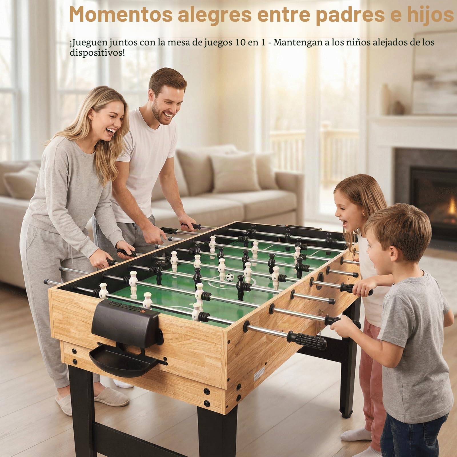 10 en 1 Mesa de Juegos fútbol con futbolín, Hockey de Aire, Ping Pong, Billar, Shuffleboard, Bolos y 4 Juegos de Mesa, futbolín para niños y Adultos