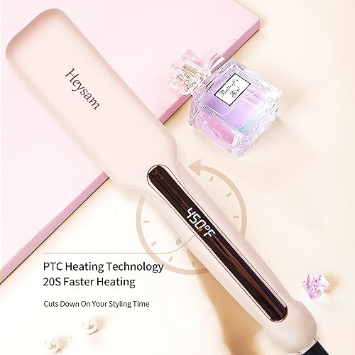 Miniatura 5 de Heysam Plancha de pelo de plancha plana, turmalina de 1.6 pulgadas de ancho y placa de cerámica, alisador y rizador 2 en 1 para cabello natural y