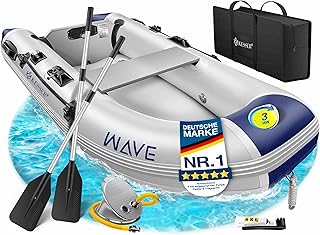 KESSER® Schlauchboot Wave 230-320 cm Set 6-teilig aufblasbar – Boot + Bank, Luftpumpe, Paddel, Reparaturset, Tasche, Angelboot, Paddelboot klein und groß - Motorkombi möglich, Salzwasser geeignet