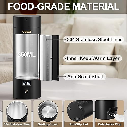 Miniatura 5 de CHACEEF Hervidor eléctrico portátil de 11.8 fl oz, hervidor eléctrico pequeño con 5 ajustes preestablecidos variables, caldera de agua caliente de