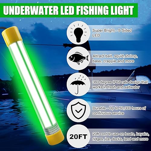 Vista 13 de Luz de pesca subacuática súper brillante de 16000 lúmenes, 20 W, 12 V, LED, sumergible, buscador de cebo de pesca nocturna, luz de caída profunda
