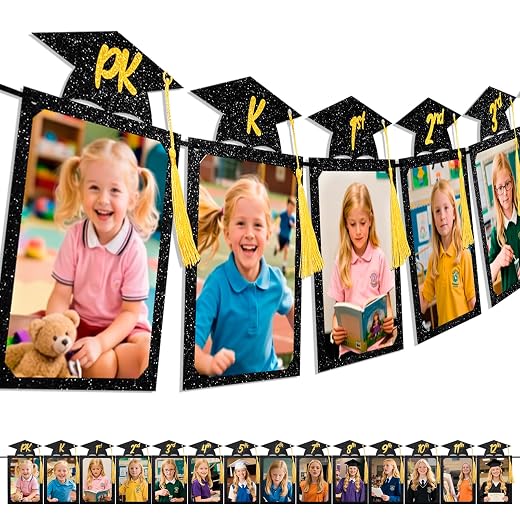 High School Graduation Decorations 2026, 9.8FT Pre-Assembled Photo Banner with Real Tassels, Glitter Grad Party Decorations for Seniors (PK-12th) - Class of 2026 Banner for 14 Photos 4x6