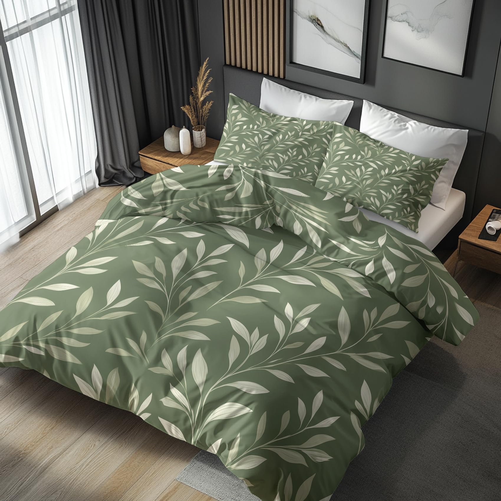 Parure de lit sauge vert 240 x 260 avec fermeture éclair pour un enfilage rapide